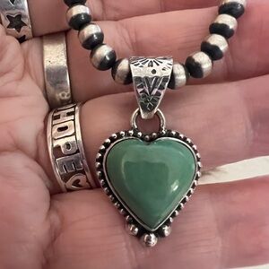 ❤️ Kingman Turquoise Heart Shaped 925 Navajo Style Pendant 1.27”L - 9.5mm Bail